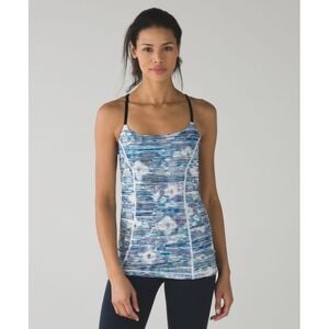 LULULEMON True Self Tank Top Size 6 Blurry Belle Blue Yoga Pilates Macrame